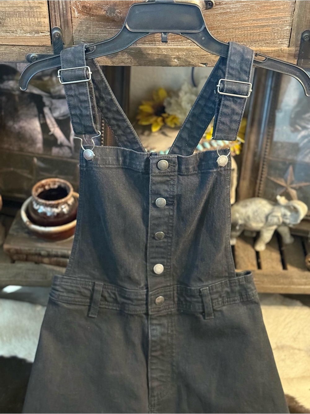 Universal Thread Black Denim Overalls with Adjustable Straps